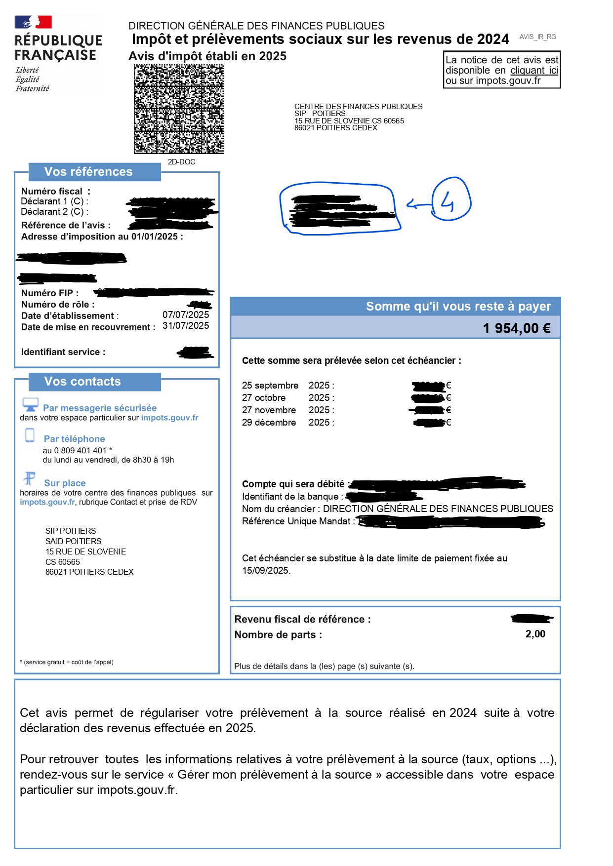 Example of French tax assessment notice - declarant section